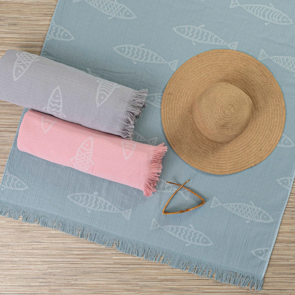 petseta-pareo-krossi-fishes Πετσέτα Παρεό Κρόσσι Fishes - 90 x 160 cm - Γκρι - Borea