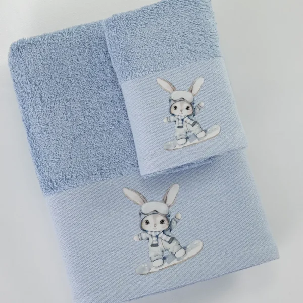 Πετσέτες Σετ 2ΤΜΧ Snowboard Σιέλ - 70 x 120 / 30 x 50 cm - Σιέλ - Borea