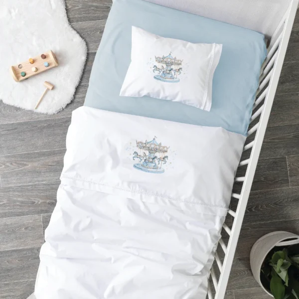 Σεντόνια Κούνιας Σετ Carousel Λευκό-Σιέλ - (2) 120 x 160 cm + 30 x 40 cm - Λευκό-Σιέλ - Borea